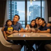 Family inside a condo during an earthquake